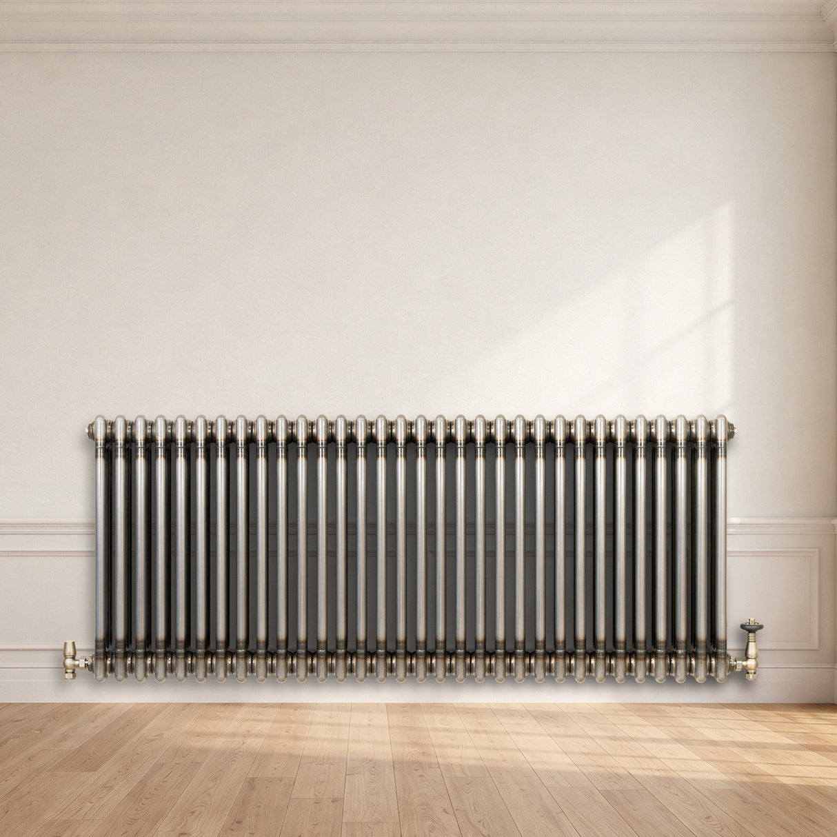 Traditionell 3-kolumnsradiator med ventiler – 600 x 1460 mm – Råmetall
