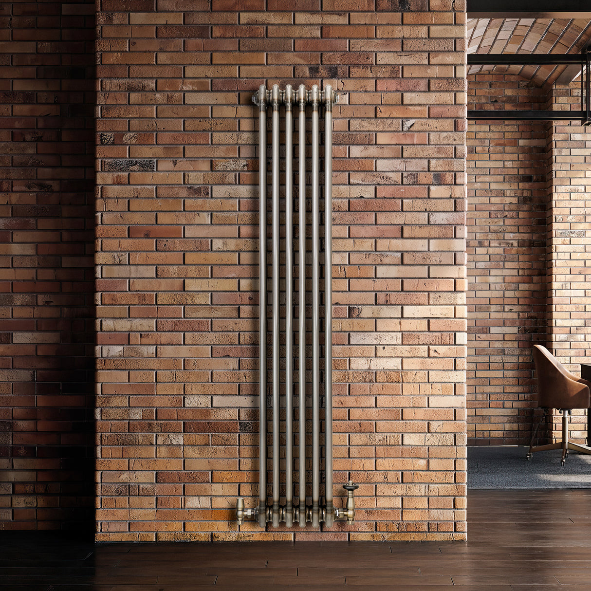Traditionell 3-kolumnsradiator med ventiler – 1500 x 290 mm – Råmetall