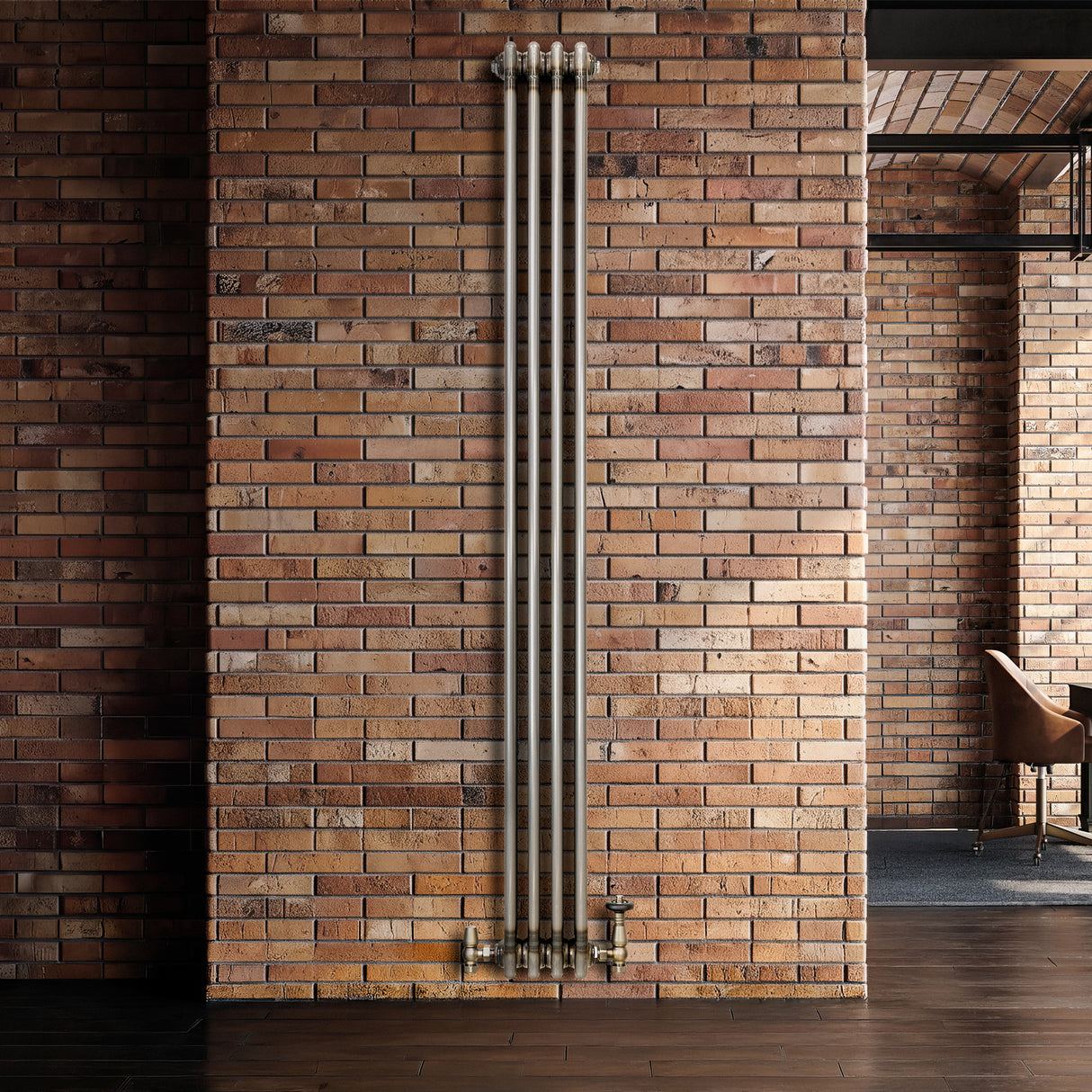 Traditionell 3-kolumnsradiator med ventiler – 1800 x 200 mm – Råmetall
