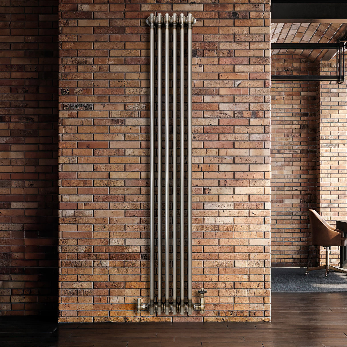 Traditionell 3-kolumnsradiator med ventiler – 1800 x 290 mm – Råmetall
