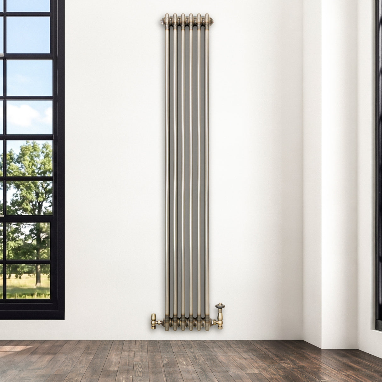 Traditionell 3-kolumnsradiator med ventiler – 1800 x 290 mm – Råmetall