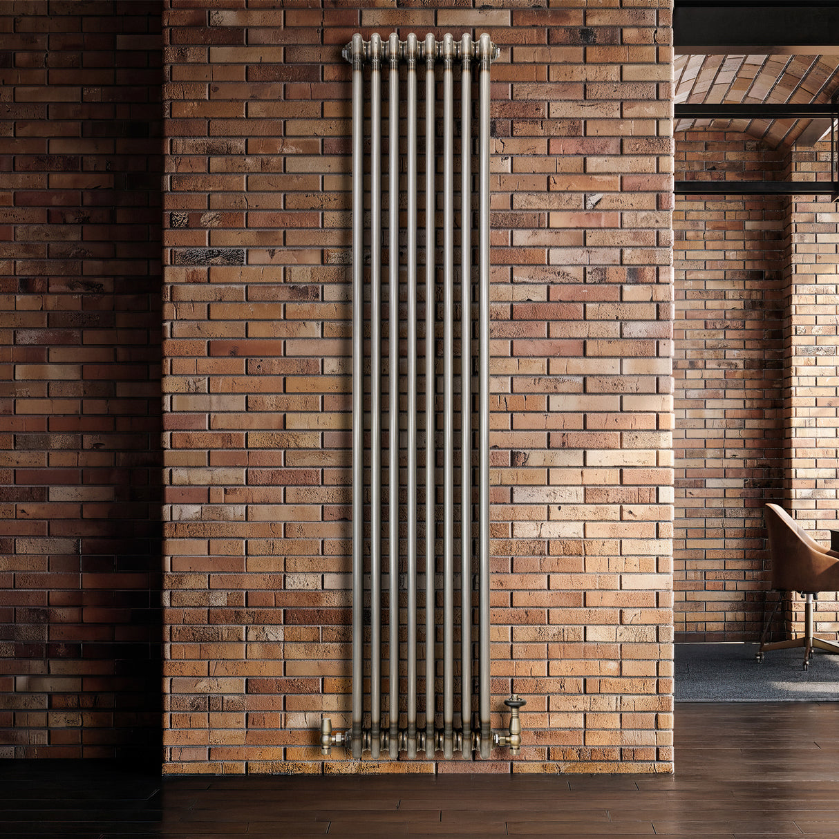 Traditionell 3-kolumnsradiator med ventiler – 1800 x 380 mm – Råmetall