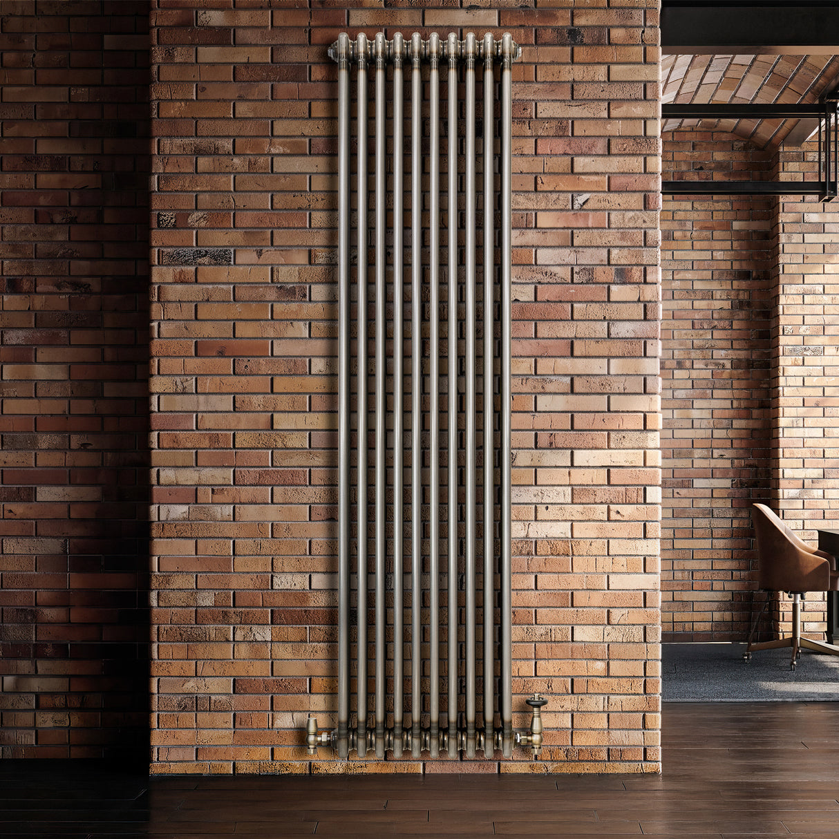Traditionell 3-kolumnsradiator med ventiler – 1800 x 470 mm – Råmetall