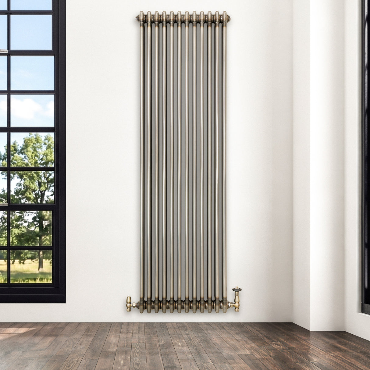 Traditionell 3-kolumnsradiator med ventiler – 1800 x 560 mm – Råmetall