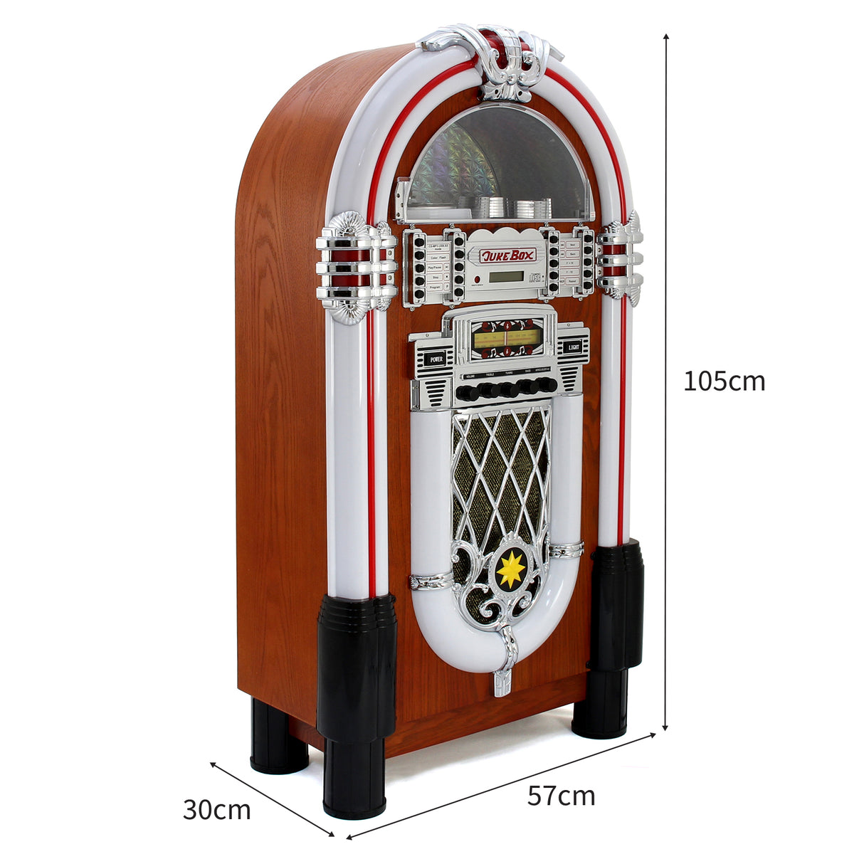 Retro-jukebox med skivspelare och CD-fodral för 40 skivor