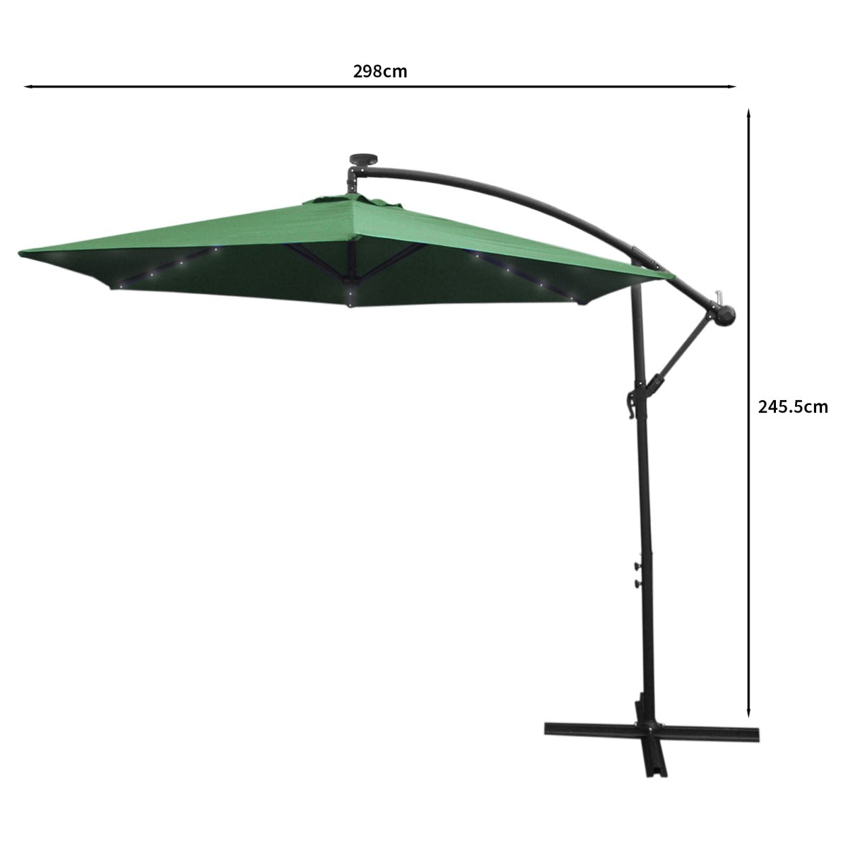 Grön 3m LED Cantilever Parasoll med Solfjäderformad Bas