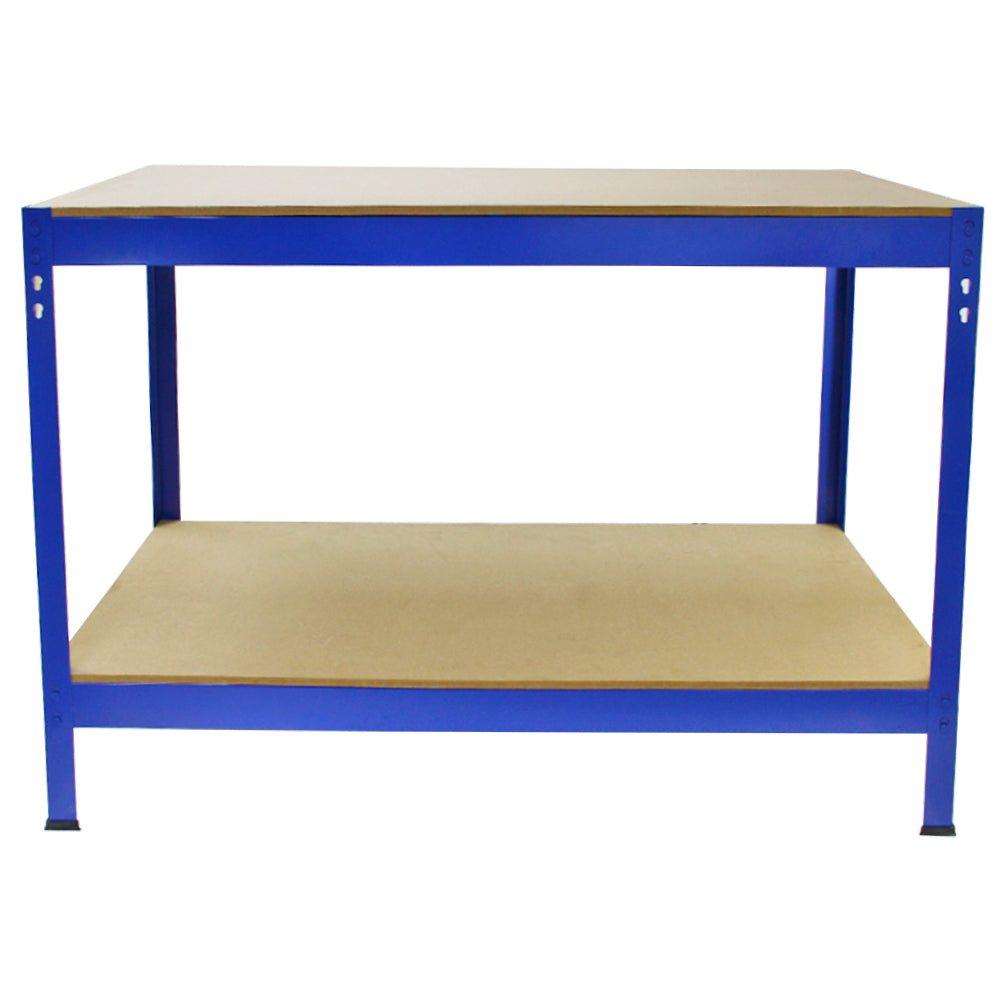 3 x 90cm Q-Rax Blå Metallhyllor & Arbetsbänk