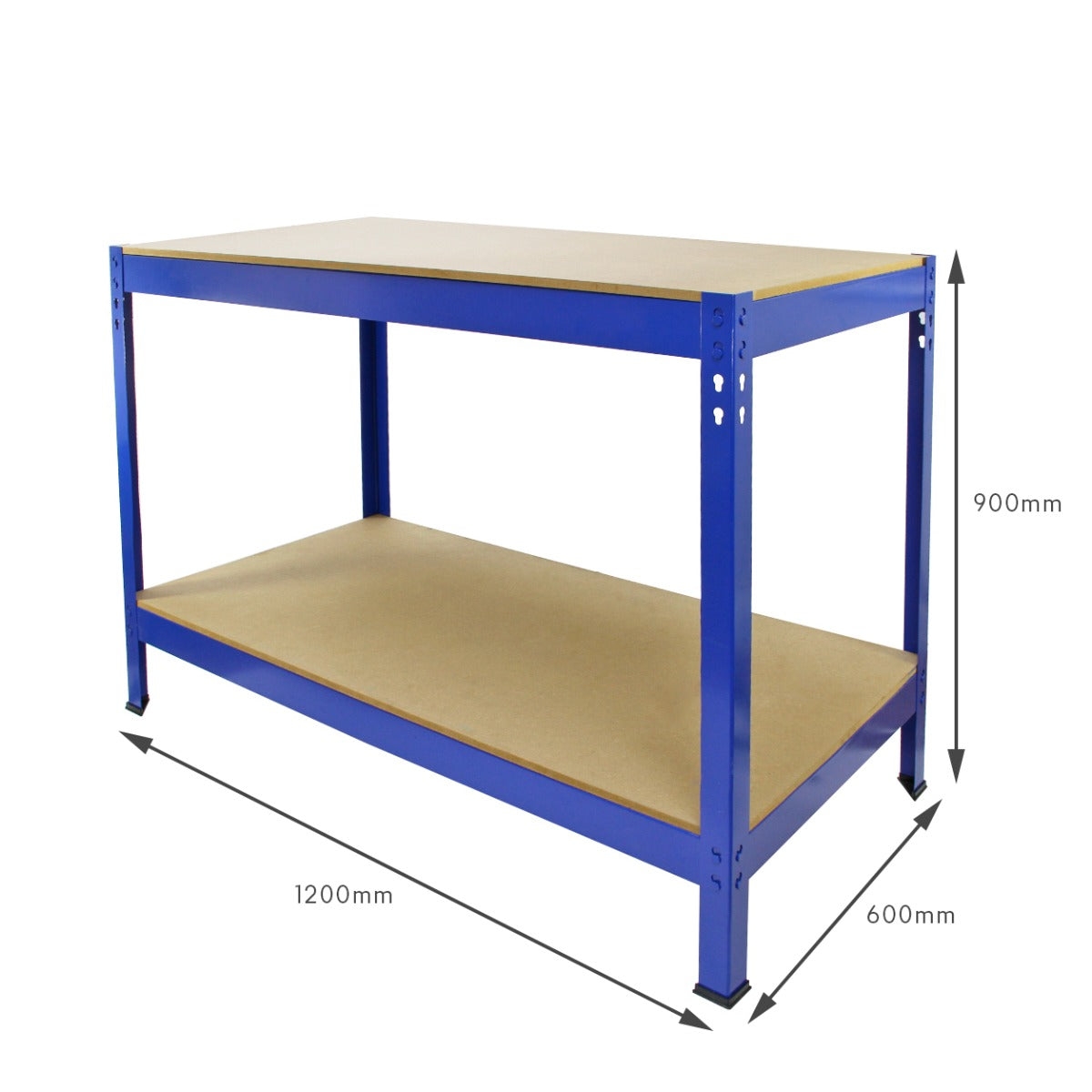 3 x 90cm Q-Rax Blå Metallhyllor & Arbetsbänk