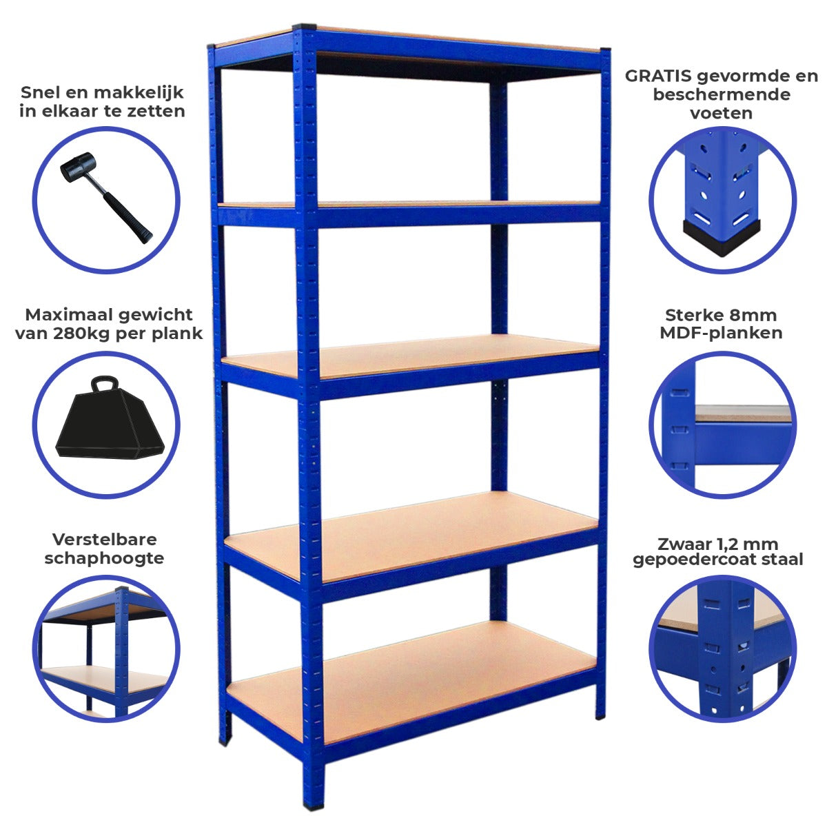 Monster Racking T-Rax Metal Storage Shelves, Blue, 90cm W, 45cm D