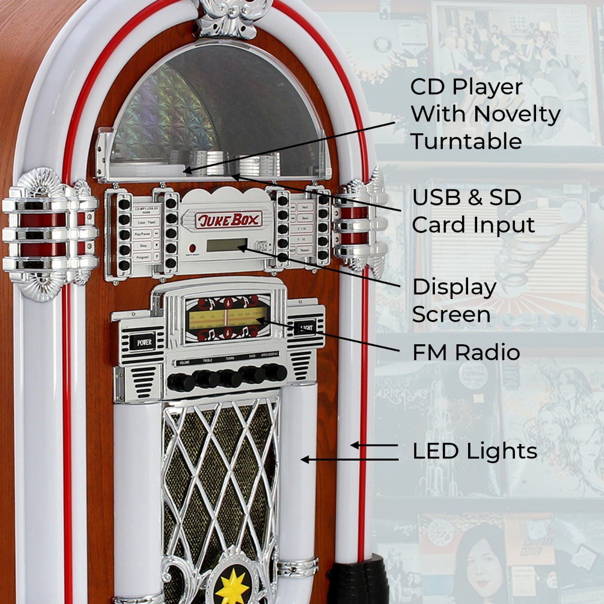 MonsterShop Retro Jukebox med Ljudsystem & Belysning