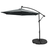 Grå 3m LED Cantilever Parasoll med Solfjäderformad Bas