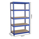2 x T-RAX hyllenheter i blå metall 75 cm x 150 cm x 30 cm med gratis ihopkopplingsfästen