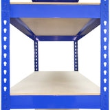 2 x T-RAX hyllenheter i blå metall 75 cm x 150 cm x 30 cm med gratis ihopkopplingsfästen