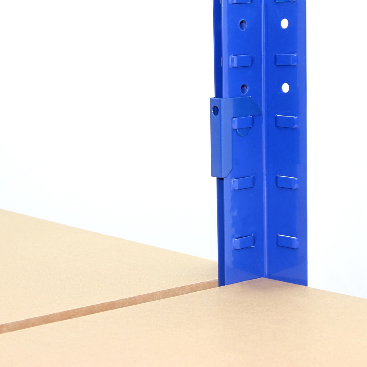 2 x T-RAX hyllenheter i blå metall 75 cm x 150 cm x 30 cm med gratis ihopkopplingsfästen
