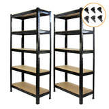 2 x T-RAX hyllenheter i svart metall 75 cm x 150 cm x 30 cm med gratis ihopkopplingsfästen