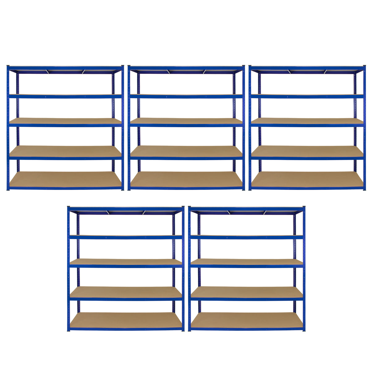 Monster Racking T-Rax 5 x extra breda förvaringshyllor, blå, 160 cm B, 60 cm D