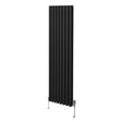 Svart radiator med ovala kolumner och kromventiler, 1800mm x 480mm, elegant design och slät yta för modern inredning