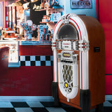 Retro-jukebox med skivspelare och CD-fodral för 40 skivor