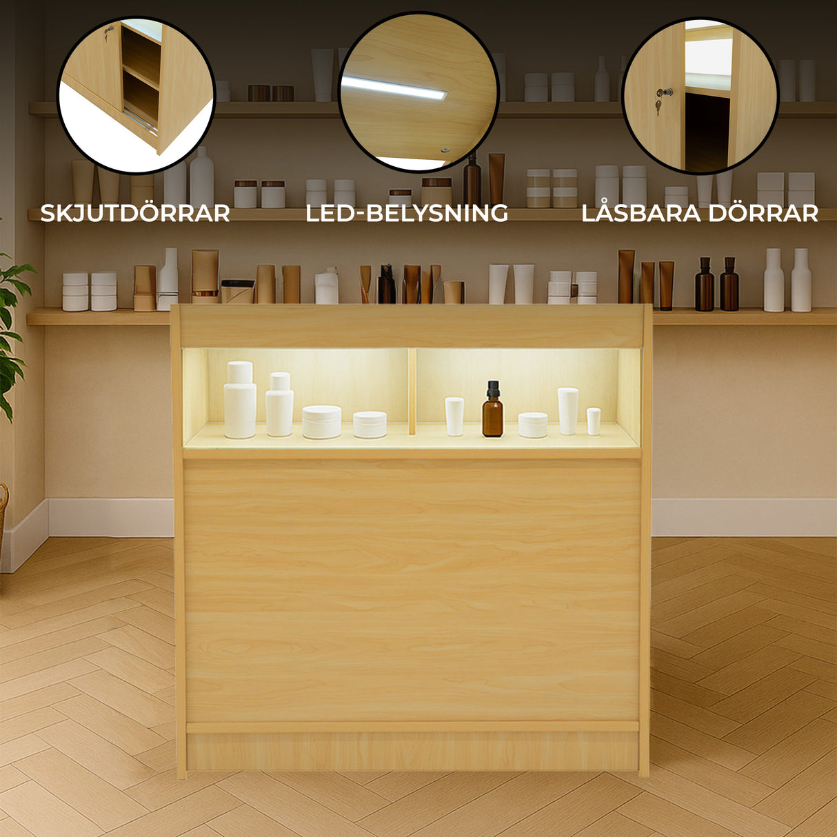 B900 Butiksmodul med LED – Lönnfärgad finish