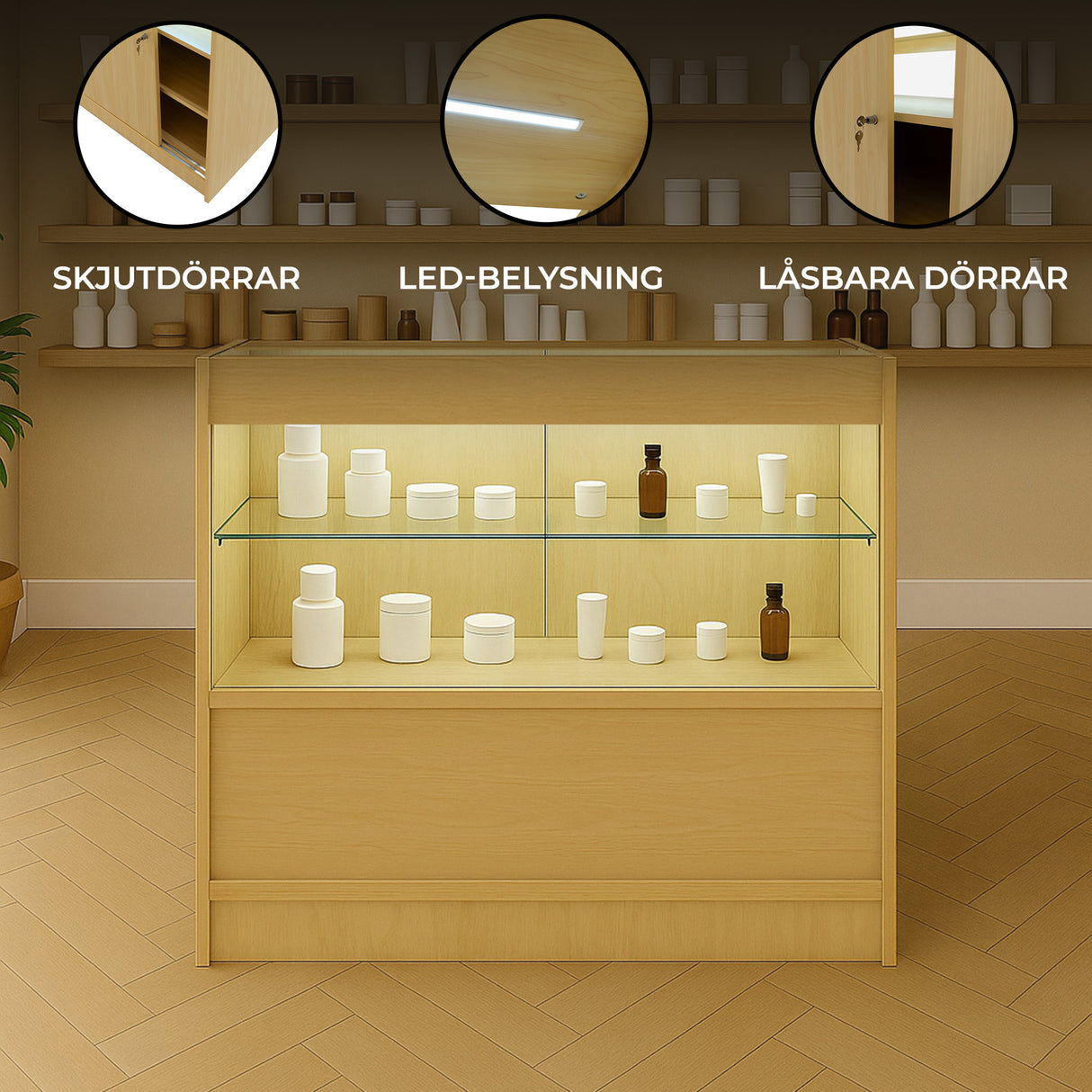 C900 Butiksmodul med LED – Lönnfärgad finish
