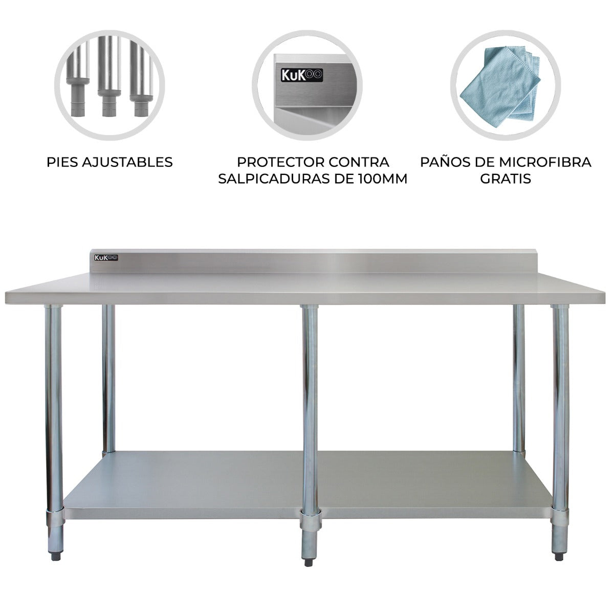 Kommersiellt cateringbord i rostfritt stål – 213cm brett