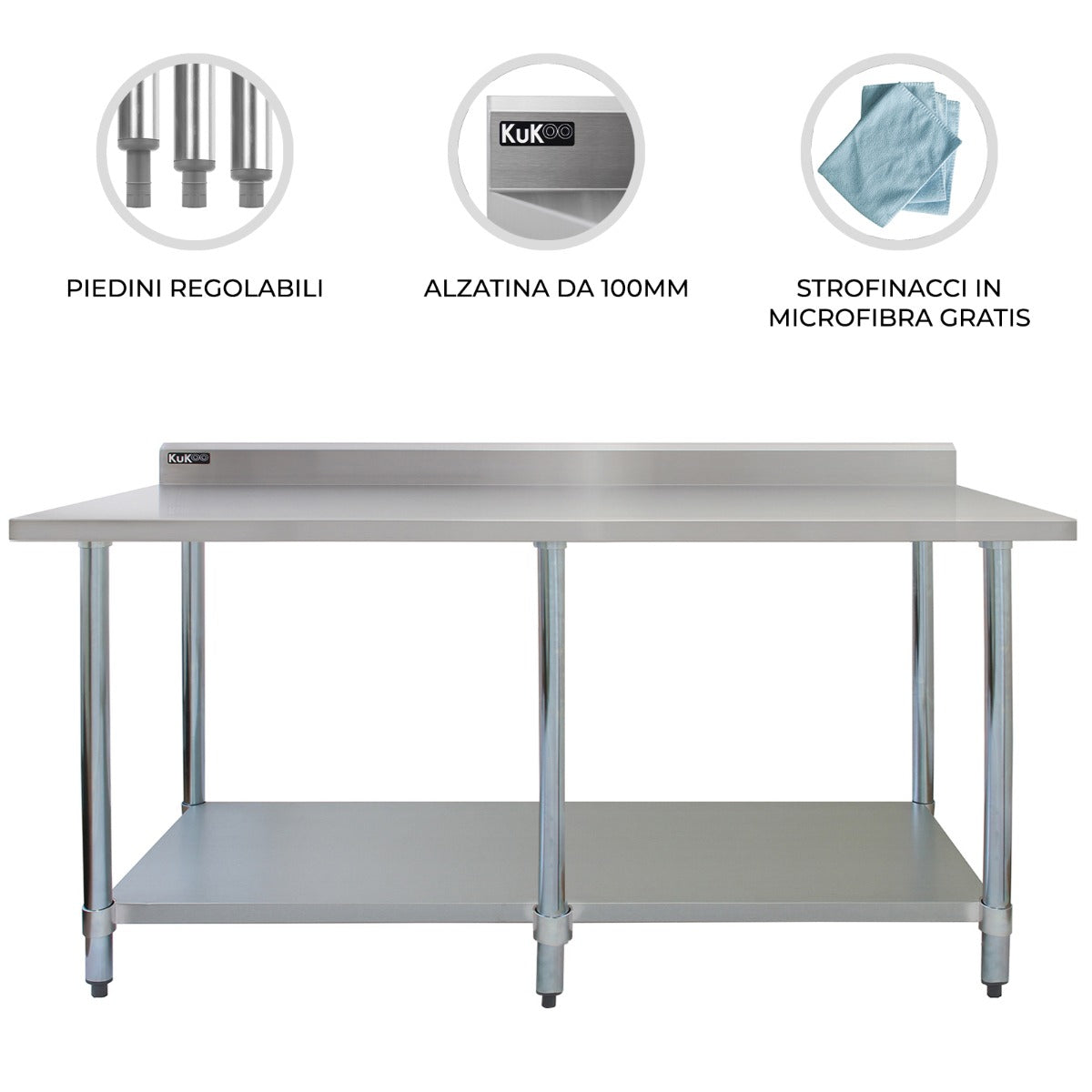 Kommersiellt cateringbord i rostfritt stål – 213cm brett