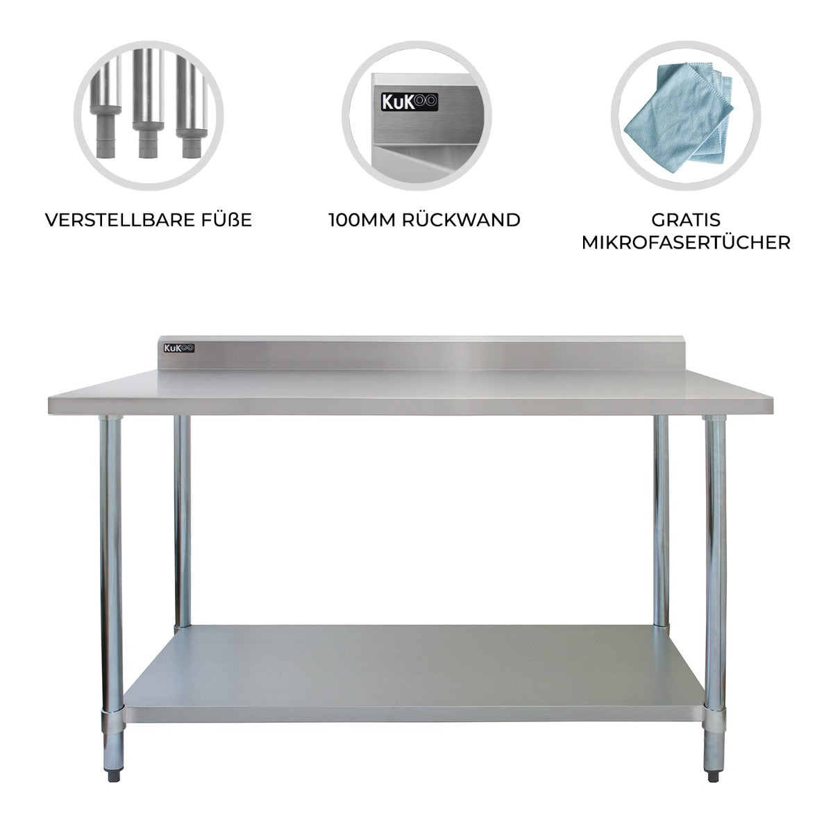 Kommersiellt cateringbord i rostfritt stål – 122cm brett