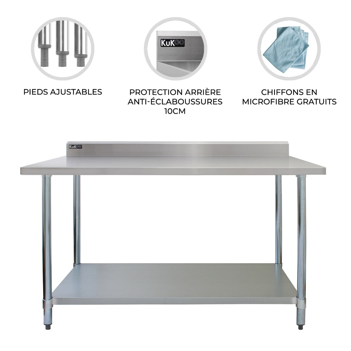 Kommersiellt cateringbord i rostfritt stål – 122cm brett