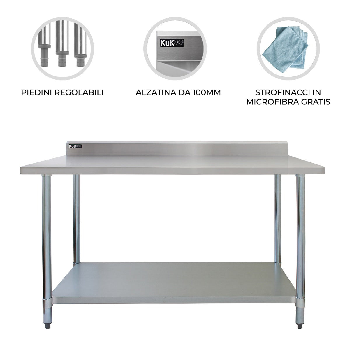 Kommersiellt cateringbord i rostfritt stål – 122cm brett