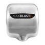Handtork i rostfritt stål med en slät yta och logotypen MAXBLAST, designad för effektiv och snabb torkning av händer