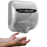 Handtork med glänsande, silverfärgad yta och ergonomisk design, perfekt för offentliga toaletter och hygieniska miljöer