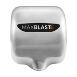 Kommersiell handtork i rostfritt stål med slät yta och HEPA-filter, logotypen Maxblast syns tydligt på framsidan