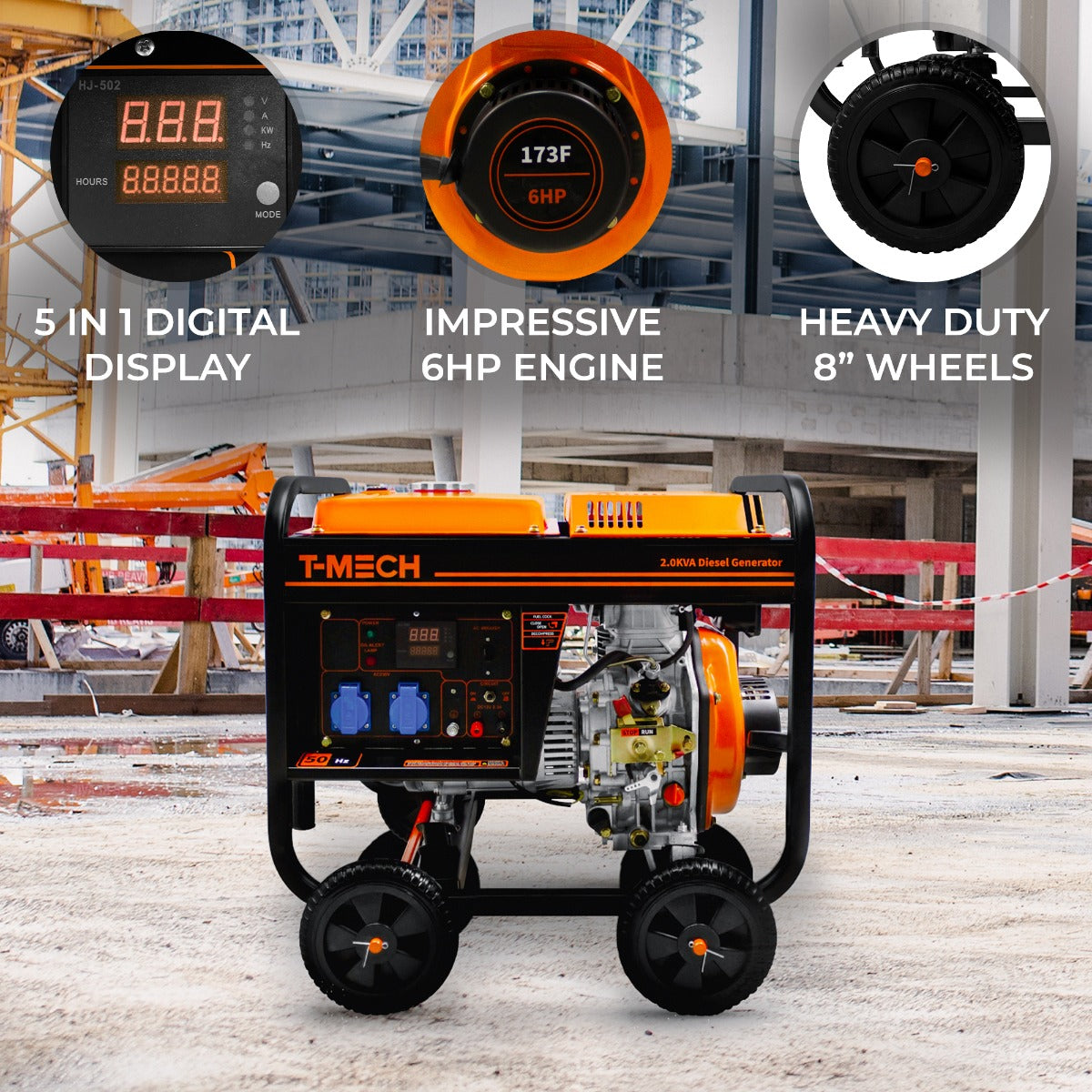 T-Mech Portabel Dieselgenerator Öppen Ram 2kVA