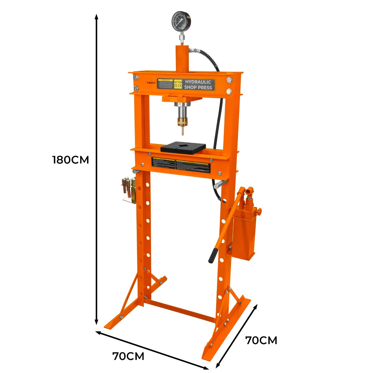 Hydraulisk Verkstadspress med Manometer - 20 Ton