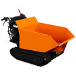 Bensindriven minidumper i stark orange färg med gummiband och stor, öppen tippkärra för effektiv transport av material