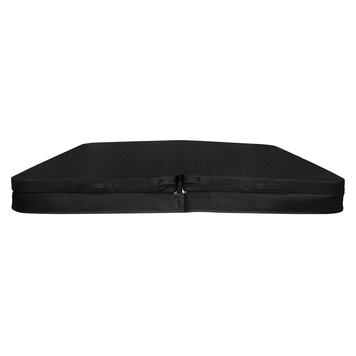 Svart, isolerande lock för spabad, 2 meter långt, med slät yta och praktiska handtag för enkel hantering och säker stängning