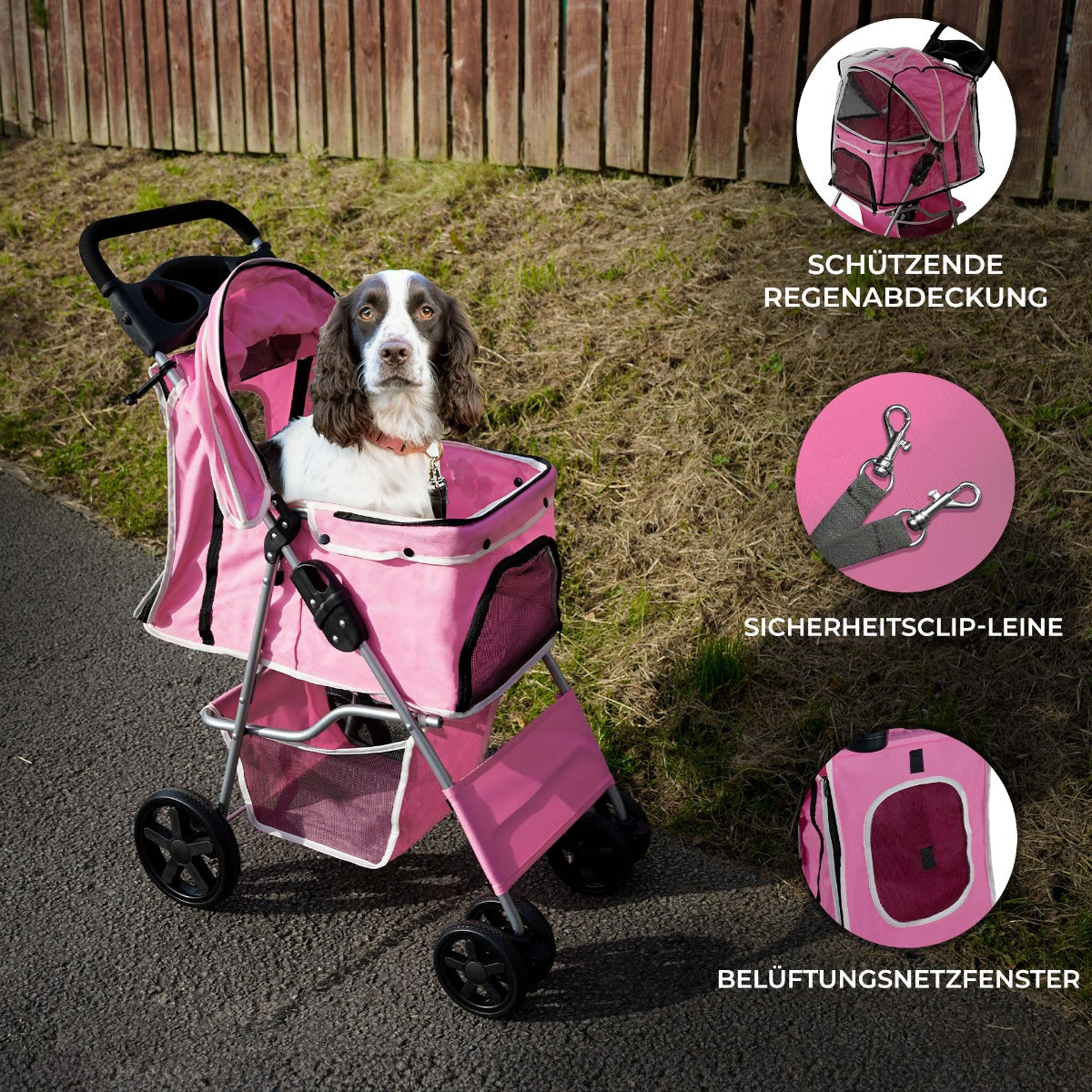 Hundvagn med Regnskydd – Rosa