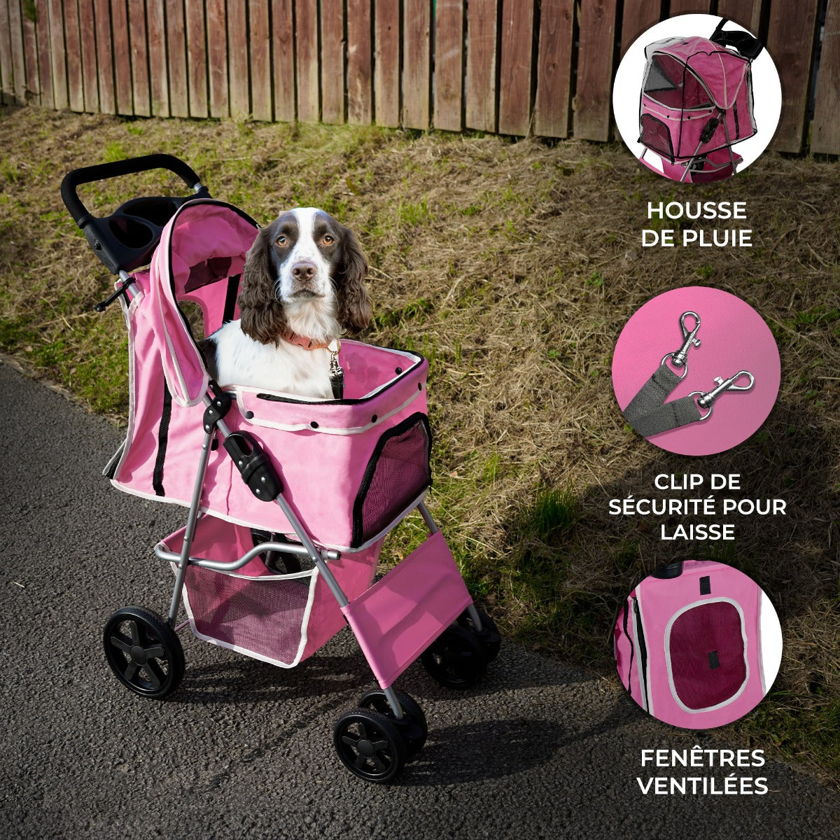 Hundvagn med Regnskydd – Rosa