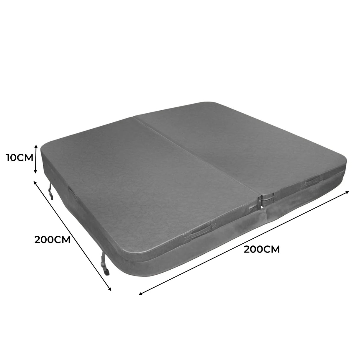 Grått isolerande lock för spabad, 2 meter långt och 10 cm tjockt, med slät yta och robust design för effektiv värmeisolering