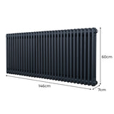Traditionell 2-kolumns radiator - 600 x 1462 mm – Antracitgrå