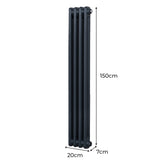 Traditionell 2-kolumns radiator - 1500 x 202 mm – Antracitgrå
