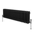 Traditionell svart 3-kolumns radiator i metall, 300 x 1012 mm, med glänsande yta och stabila ben för enkel installation