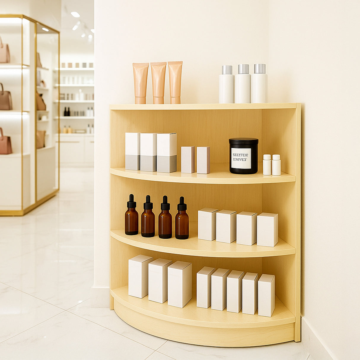 LM60 Hörndisk för butik – Lönnfärgad finish