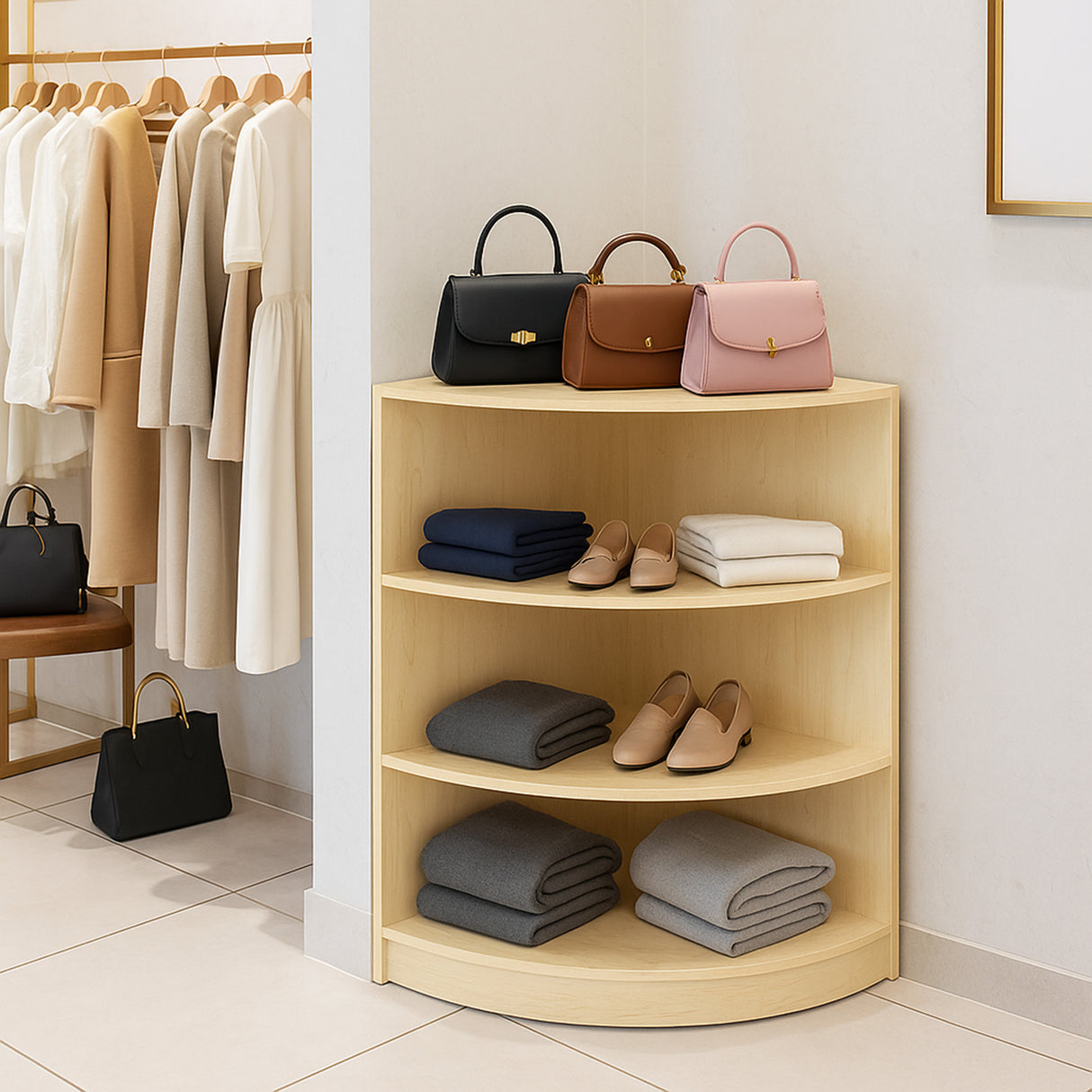 LM60 Hörndisk för butik – Lönnfärgad finish