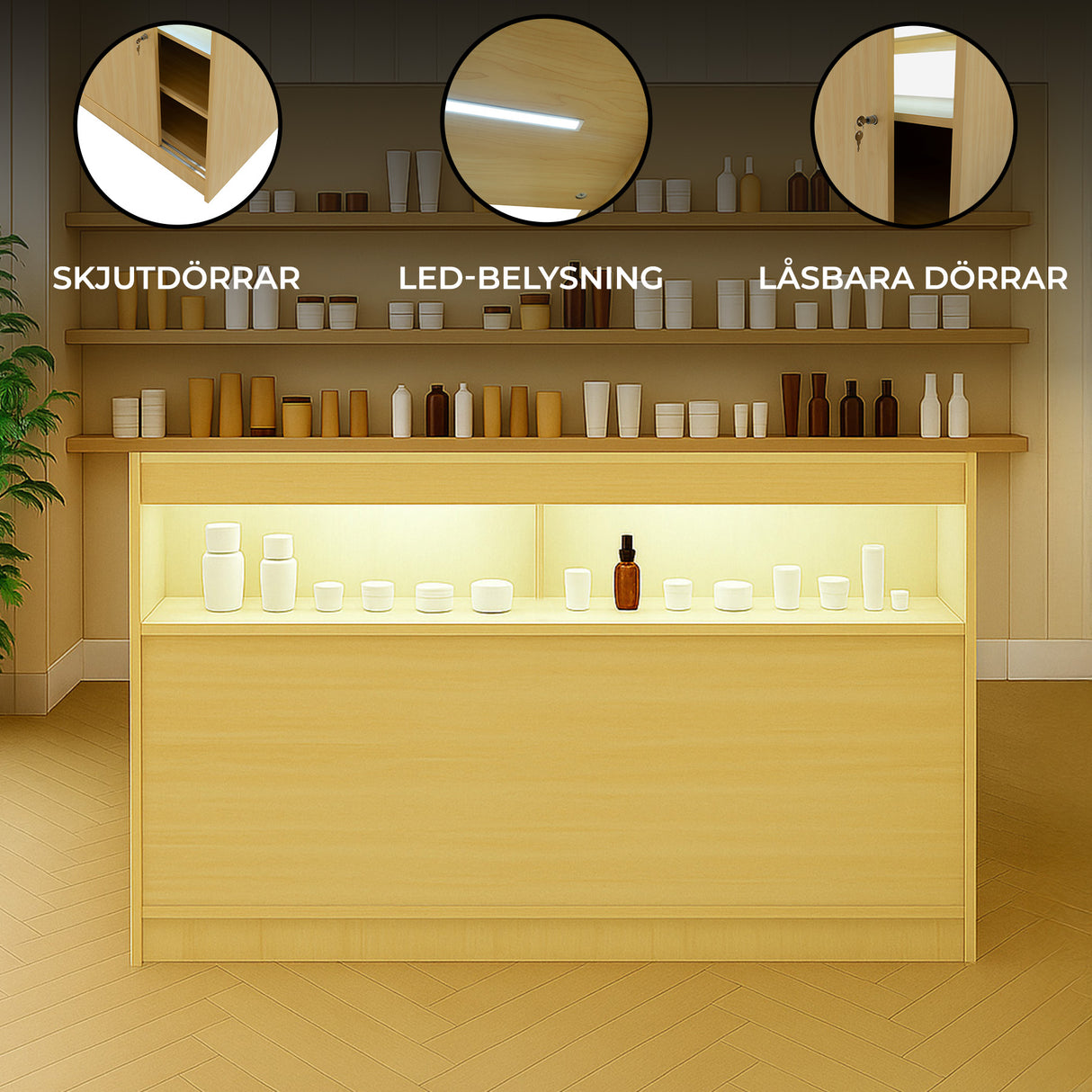 B1500 Butiksmodul med LED – Lönnfärgad finish