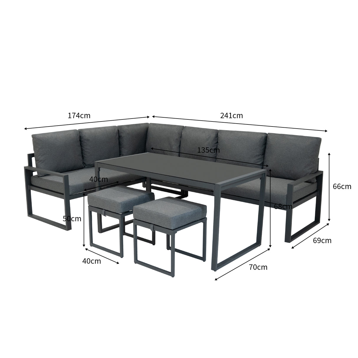 Aluminium Hörnsoffa för utomhusbruk 7-sits - Antracit Grå