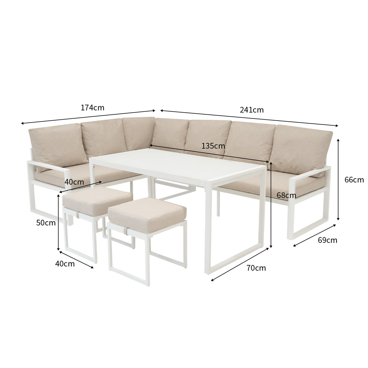 Aluminium Hörnsoffa för utomhusbruk 7-sits - Vit