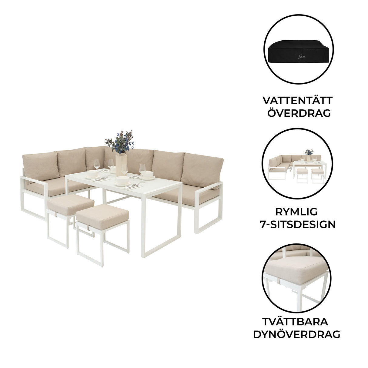 Aluminium Hörnsoffa för utomhusbruk 7-sits - Vit