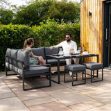 Set Hörnsoffa i Antracit Aluminium + Förvaringslåda i Svart Rattan