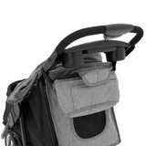 Grå husdjursvagn med mjukt tyg, ergonomiskt handtag och praktisk ficka för förvaring, perfekt för promenader med ditt husdjur